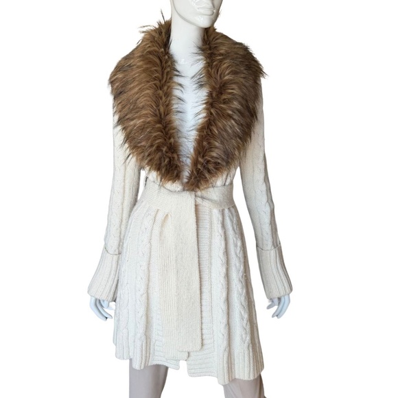 INC International Concepts Sweaters - INC International Concepts Removable Faux Fur Shawl Collar Cable Cardigan Size M